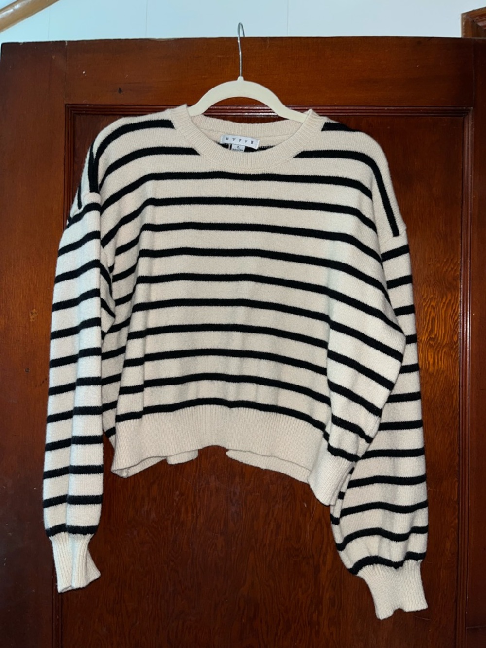 HYFVE Cream & Black Striped Crewneck Sweater